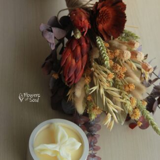 Buchet cu flori naturale uscate și conservate și lumânare din ceară naturală de soia