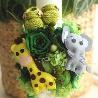 Lumânare de botez cu elefănțel, girafă și botoșei