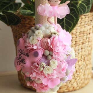 Lumânare de botez cu balerină și fluturi