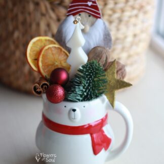 Aranjament pentru Crăciun - cană și lumânare din ceară de soia turnată manual