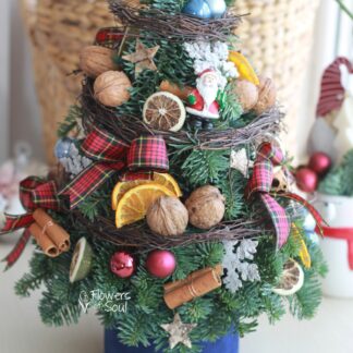 Braduț natural construit cu decorațiuni naturale și decorațiuni din lemn - 40cm înălțime