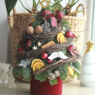 Braduț natural construit cu decorațiuni naturale și decorațiuni din lemn - 40cm înălțime