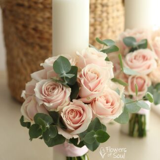 Lumânări de cununie scurte cu trandafiri roz pudrat