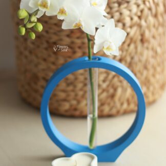 Set lumânare din ceară de soia turnată manual, vază minimalistă și mini orhidee Phalaenopsis