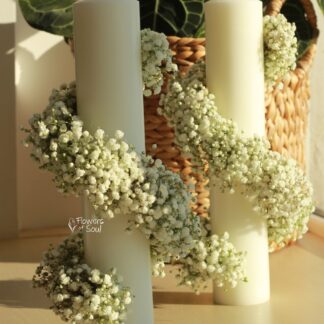 Lumânări scurte de cununie cu floarea miresei în spirală