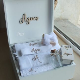 Trusou pentru botez în cutie albă din lemn - Little Princess